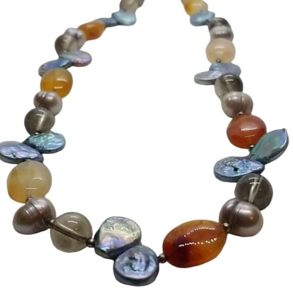 Stone Necklace Multiple Grey Yellow Blue Stones Necklace - Picture 1 of 12